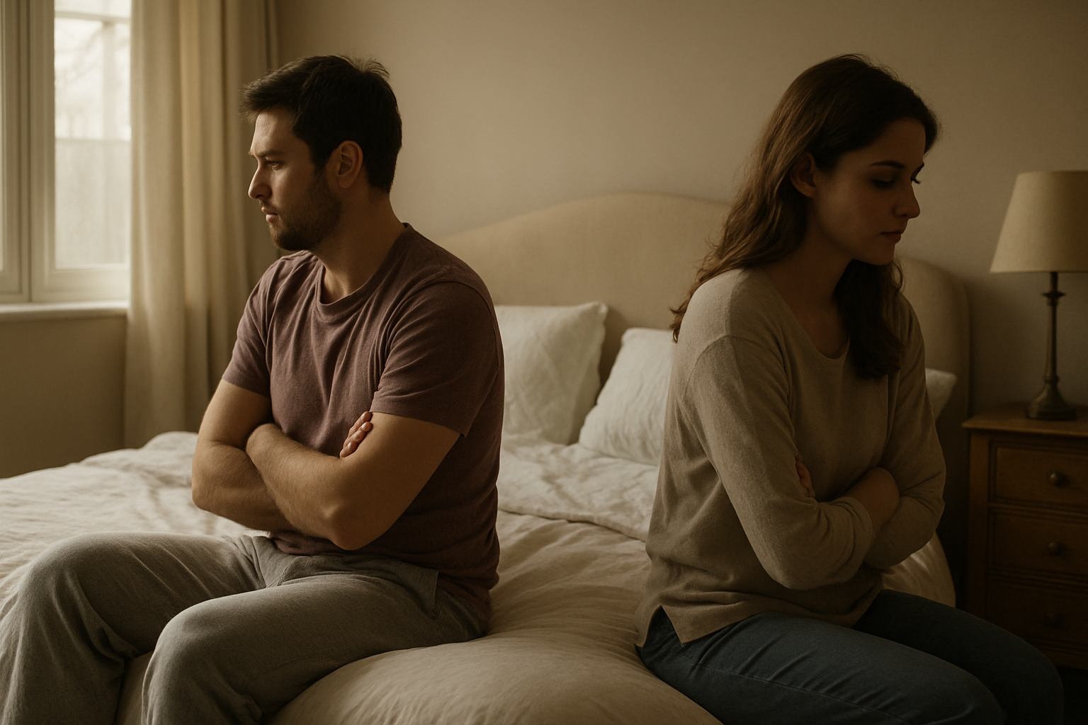 Couple distant au réveil, marqué par la perte de confiance