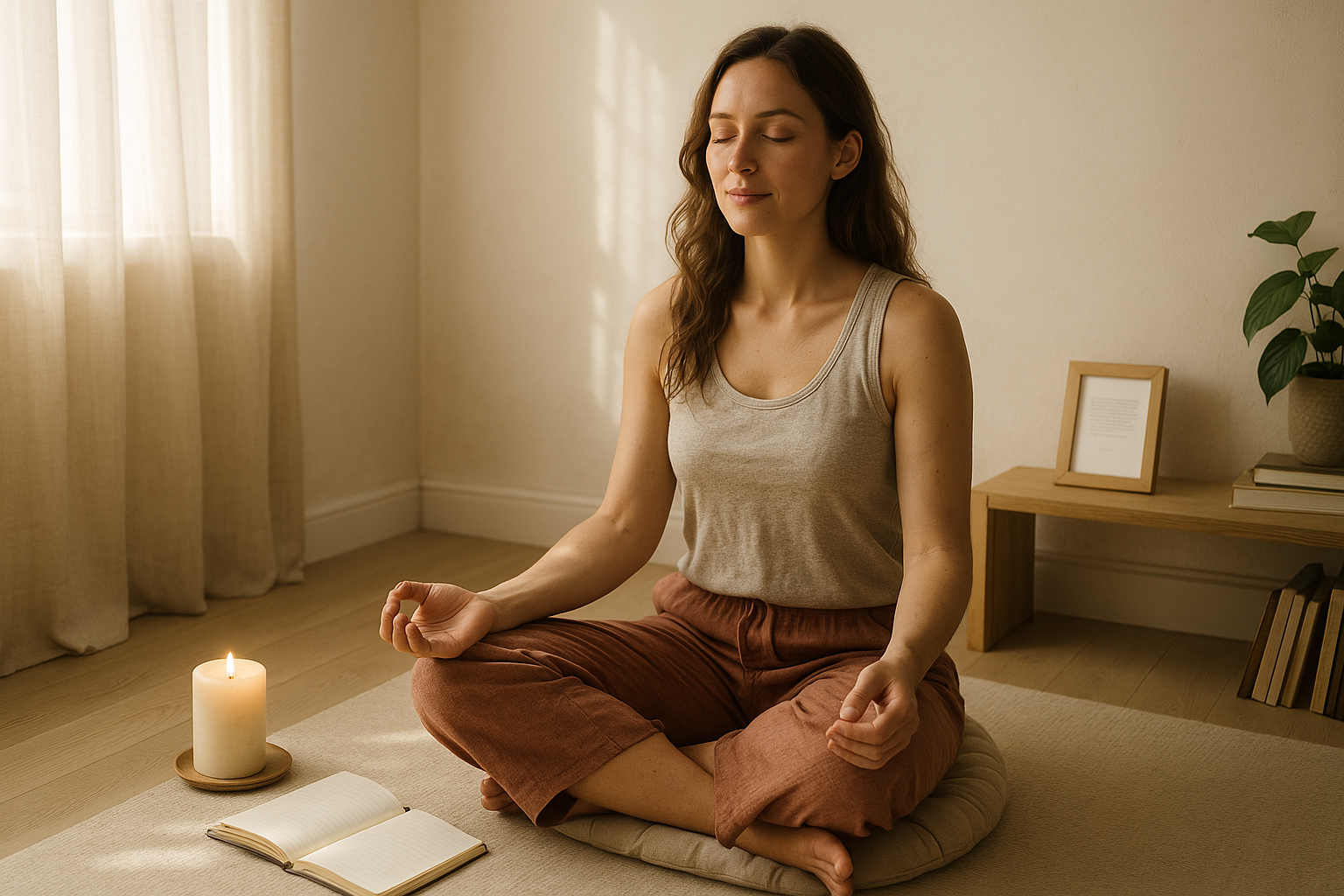 Femme méditant au calme, en recentrage émotionnel