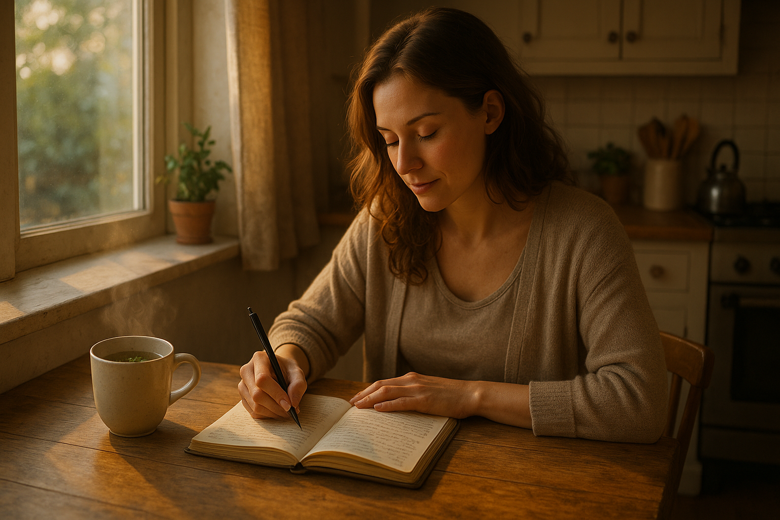 Jeune mère qui consigne ses émotions dans un journal
