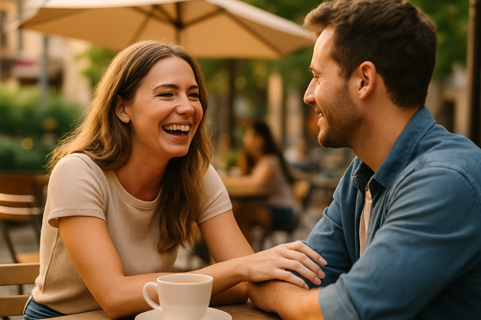 Geste léger sur l'avant-bras pendant une conversation complice